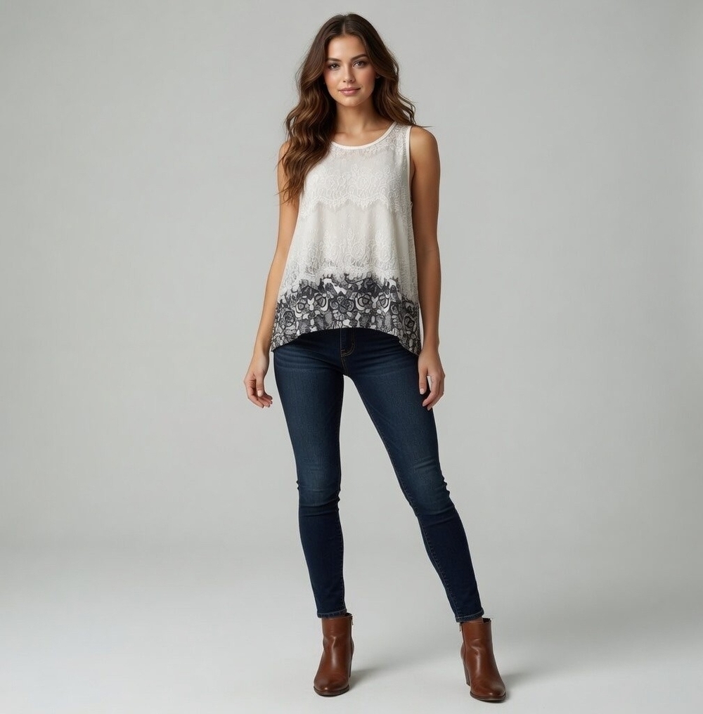 No Boundaries Women's Grey Off White Lace Sleeveless Tank Top XXL Sheer Floral
